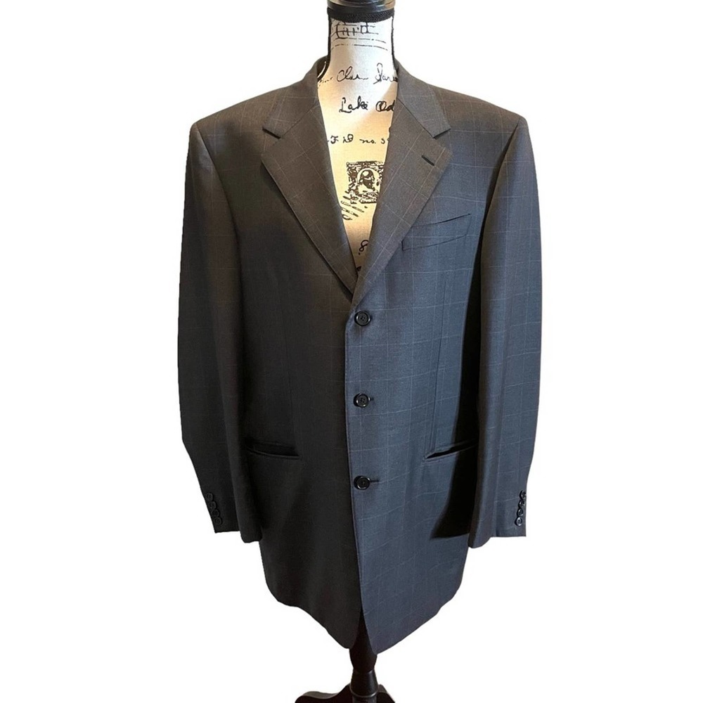 MABRO UOMO Tailored Suit Jacket Blazer Wool Gray Size 46L US 56L EU Windowpane